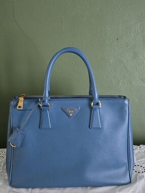 Prada Blue Leather Tote Bag